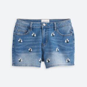 Poppy & Grace Floral Embroidered Denim Short, Size 32 (14)